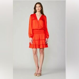Anthropologie Current Air PLEATED Mini  Dress Color Flame, Bright Red Size S